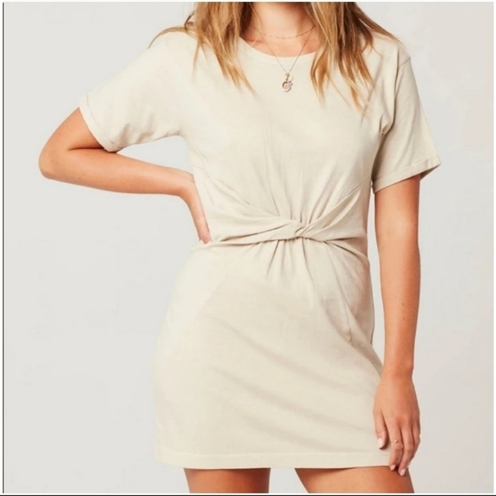 L*space Beachwood Cotton Jersey Twist Front Mini Dress size Small Oatmeal Beige